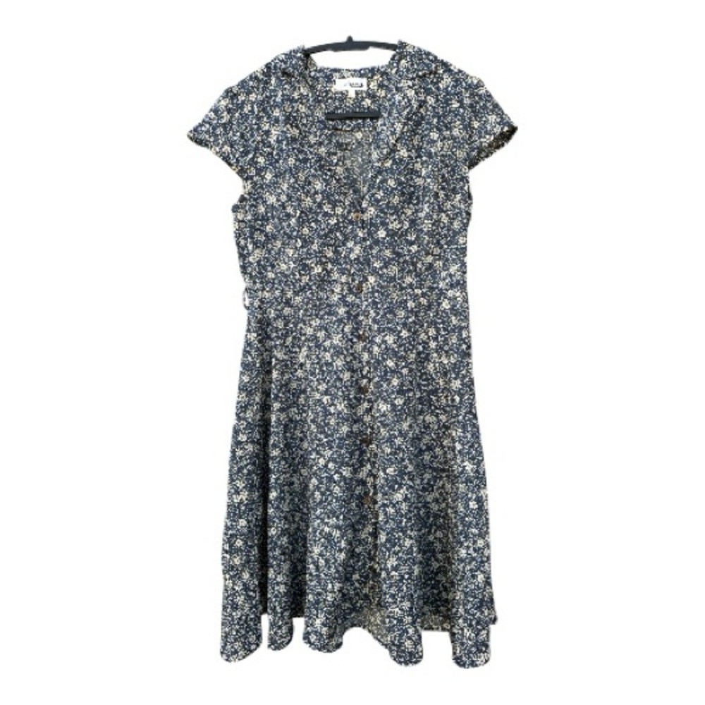 La Soul Blue Floral Button Front Fit & Flare Dress 90s Cottagecore M - Picture 2 of 8